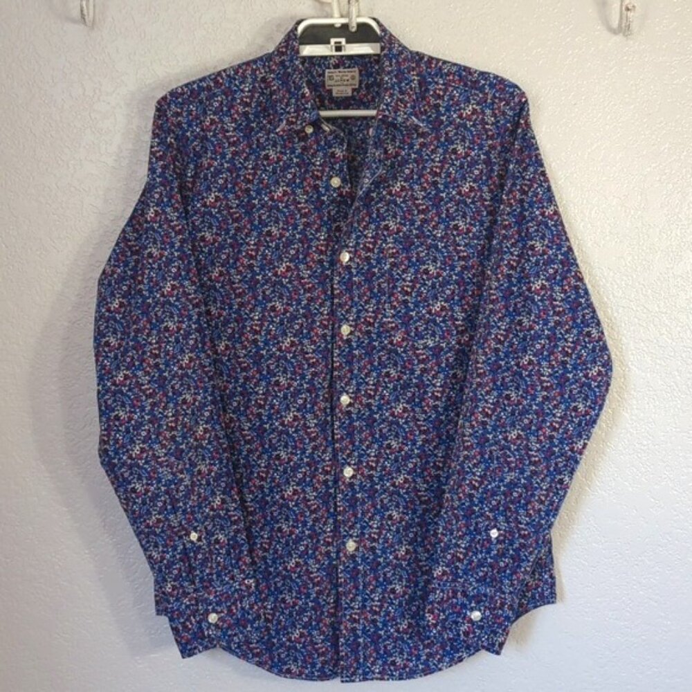 Tailored by J. Crew  Small Shirt Navy Floral Cotton Long Sleeve Button Down